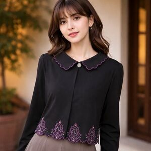 Vintage Yoakum Double D Ranch Western Top Scalloped Collar Medium